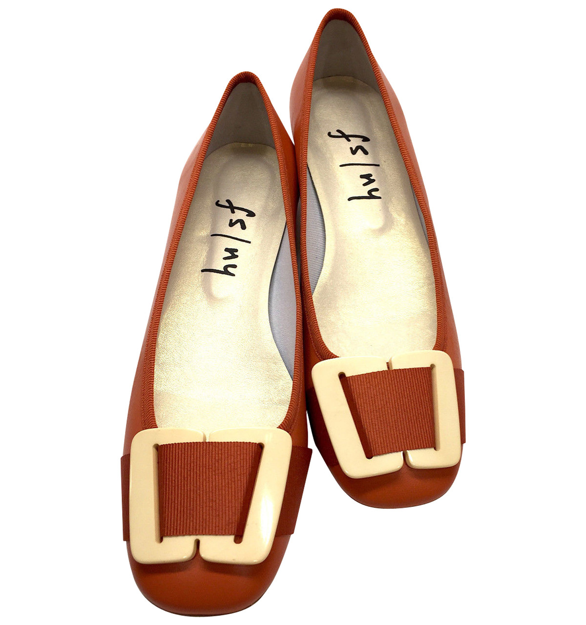 FRENCH SOLE FS/NY BurntOrange FauxIvory Buckle Ballet